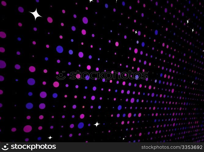 Vector illustration of disco lights dots pattern on black background