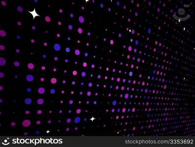 Vector illustration of disco lights dots pattern on black background