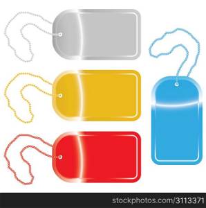 vector illustration of dog tags in four different colors.