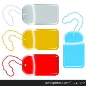vector illustration of dog tags in four different colors.