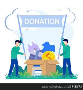Vector illustration of Donation as a form of volunteer support or the concept of caring, love and solidarity among human beings. Tree with heart for c&aign money raisers and growth.