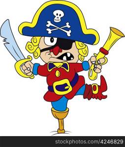 Vector illustration of drunken cartoon pirate