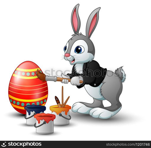 Vector illustration of Easter bunny painting easter egg