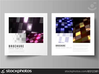 Vector illustration of editable layout of two covers templates for square design brochure, magazine, flyer, booklet. Abstract hi-tech background in perspective. Futuristic digital technology backdrop.. Vector illustration of editable layout of two covers templates for square design brochure, magazine, flyer, booklet. Abstract hi-tech background in perspective. Futuristic digital technology backdrop