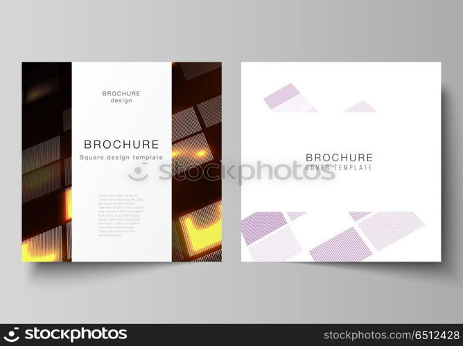 Vector illustration of editable layout of two covers templates for square design brochure, magazine, flyer, booklet. Abstract hi-tech background in perspective. Futuristic digital technology backdrop.. Vector illustration of editable layout of two covers templates for square design brochure, magazine, flyer, booklet. Abstract hi-tech background in perspective. Futuristic digital technology backdrop
