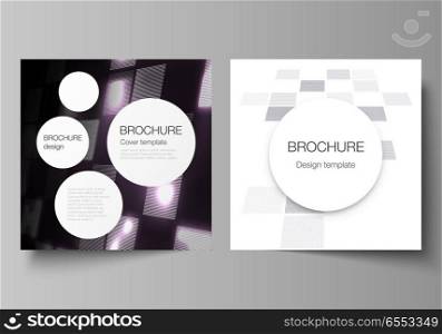 Vector illustration of editable layout of two covers templates for square design brochure, magazine, flyer, booklet. Abstract hi-tech background in perspective. Futuristic digital technology backdrop. Vector illustration of editable layout of two covers templates for square design brochure, magazine, flyer, booklet. Abstract hi-tech background in perspective. Futuristic digital technology backdrop.