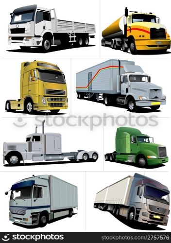 Vector illustration of eight trucks