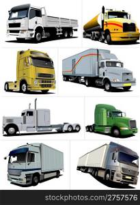 Vector illustration of eight trucks