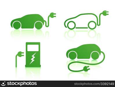 Vector illustration of electric powered car and charging point icons