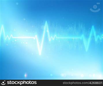 Vector illustration of electrocardiogram line on blue soft background