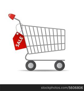 Vector Illustration of Empty Supermarket Shopping Cart Icon Isolated on White Background.