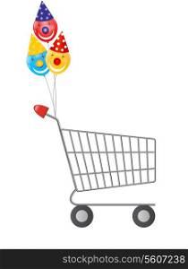 Vector illustration of empty supermarket shopping cart icon isolated on white background.