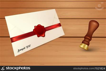 Vector illustration of Envelope and red wax seal with seal stamp
