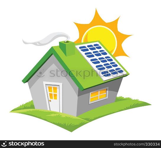 Vector illustration of exterior of residential structure, eco house concept.