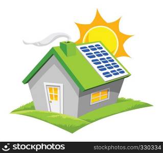 Vector illustration of exterior of residential structure, eco house concept.