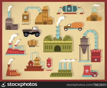 Vector illustration of factory icons (retro colors)