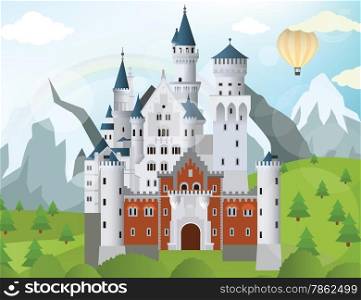 Vector illustration of fairytale castle in the mountains