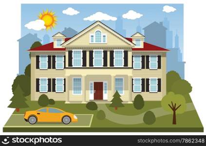 Vector illustration of family house in summer (diorama)