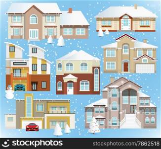 Vector illustration of family houses collection (Winter)