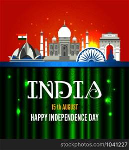 vector illustration of Famous monument of India in Indian background for 15th August Happy Independence Day.. Vector illustration of Famous monument of India in Indian background for 15th August Happy Independence Day of India