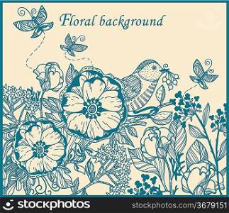 vector illustration of fantasy hand drawn flowers and plants