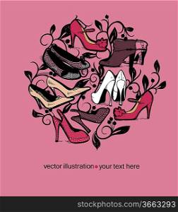 vector illustration of fantasy plants and fashion shoes