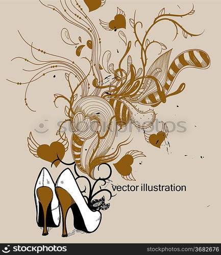 vector illustration of fashion shoes and abstract plants