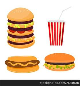 Vector illustration of fast food. Cartoon style