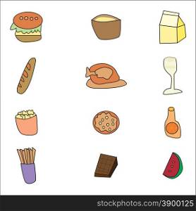 Vector illustration of fat food and sweet menu icon set
