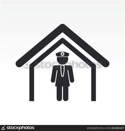 Vector illustration of female cop in police station