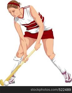 Vector illustration of female hockey player in action.