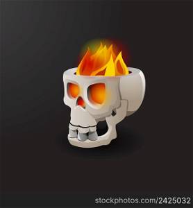 Vector illustration of fire burning in human skull. Satanism, devil, horror. Halloween concept. Can be used for topics like holiday, cult, fear