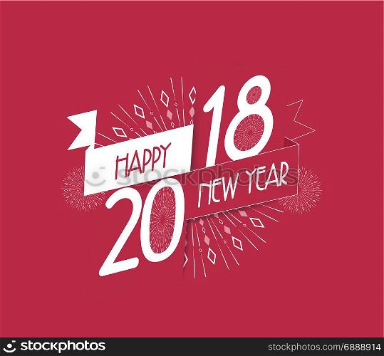 Vector illustration of fireworks. Happy new year 2018 background