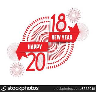 Vector illustration of fireworks. Happy new year 2018 background