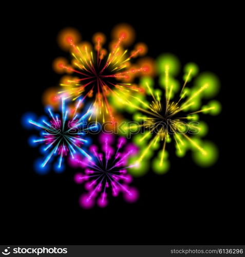 Vector Illustration of Fireworks, Salute on a Dark Background EPS10