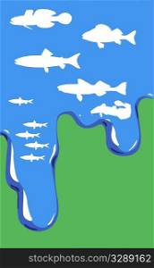 vector illustration of fish in water on green background