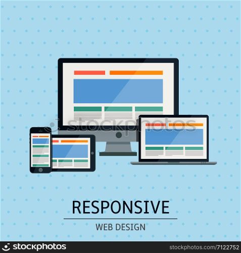 Vector illustration of flat concept responsive web design on blue background