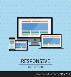 Vector illustration of flat concept responsive web design on blue background