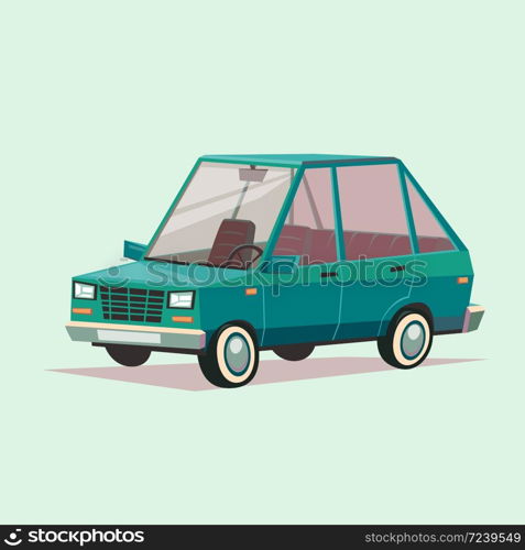 Vector illustration of flat design blue car. Cartoon style. cartoon blue car