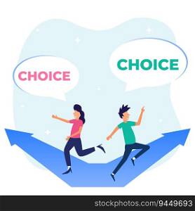 Vector illustration of flat style business concept. Crossroads as a choice of business strategy and future choice.