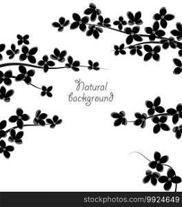 Vector illustration of floral decoration silhouettes. Romantic background with branch decoration with flowers. Floral decoration with leaves