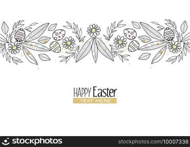 Vector illustration of floral decoration with leaves, hand-drawn, Easter background. Easter background floral decoration