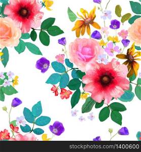 Vector illustration of floral seamless. Hand drawn beautiful colorful flowers.. Vector illustration of floral seamless. Hand drawn beautifull fl