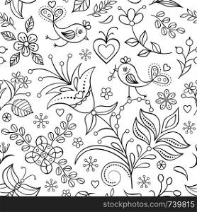 Vector illustration of floral seamless pattern.Coloring page for children and adult.. floral seamless pattern
