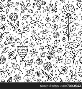 Vector illustration of floral seamless pattern with abstract flowers.Coloring page for children an adult.