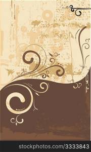Vector illustration of floral swirly ornament on urban grunge background