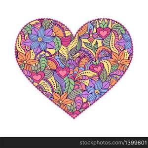 Vector illustration of floral valentine heart isolated on white background