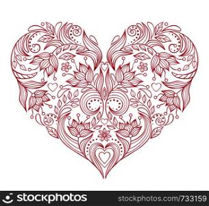 Vector illustration of floral valentines heart isolated on white background.