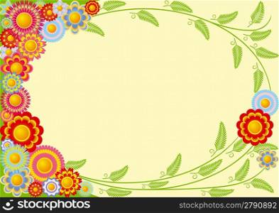 Vector illustration of flower wreath on yellow background