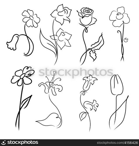 Vector illustration of flowers Design Set made with simple line only